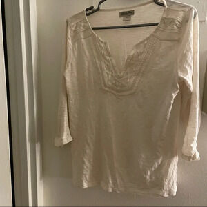 Lucky Brand Split Neck Top - 100% Cotton - 3/4 Sleeves